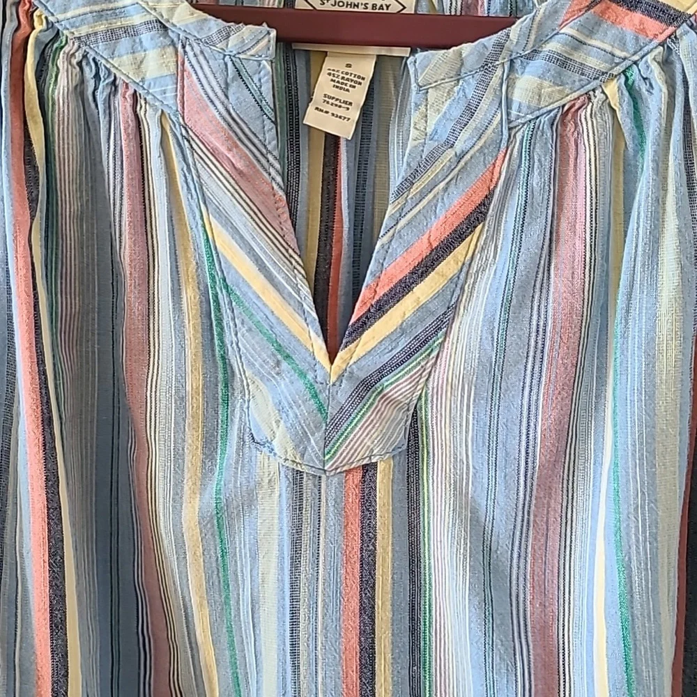 ST. JOHN'S BAY WOMEN'S BLUE SHORT SLEEVE STRIPED TOP SIZE SMALL_3